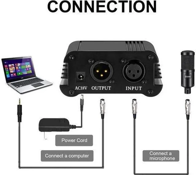 Alt view image 2 of 6 - 1Channel 48V Phantom Power Supply with Adapter BONUS+XLR 3 Pin Microphone Cable for Any Condenser Microphone Music Recording Equipment