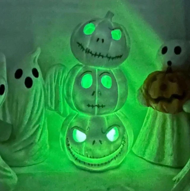 Alt view image 5 of 5 - Gemdeck Halloween Decor Ghost With Pumpkin Light Up Jack-o'-lantern Ceramic Pumpkin Light E