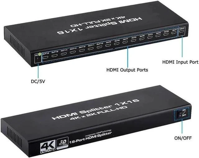 Alt view image 6 of 7 - HDMI Splitter 1x16 1 in 16 Out HDMI Splitter Audio Video Distributor 3D & 4K x 2K Box for HDTV, STB, PS16, PS16 Pro Blu-Ray DVD Player, Projector Etc