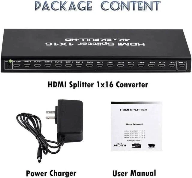 Alt view image 7 of 7 - HDMI Splitter 1x16 1 in 16 Out HDMI Splitter Audio Video Distributor 3D & 4K x 2K Box for HDTV, STB, PS16, PS16 Pro Blu-Ray DVD Player, Projector Etc