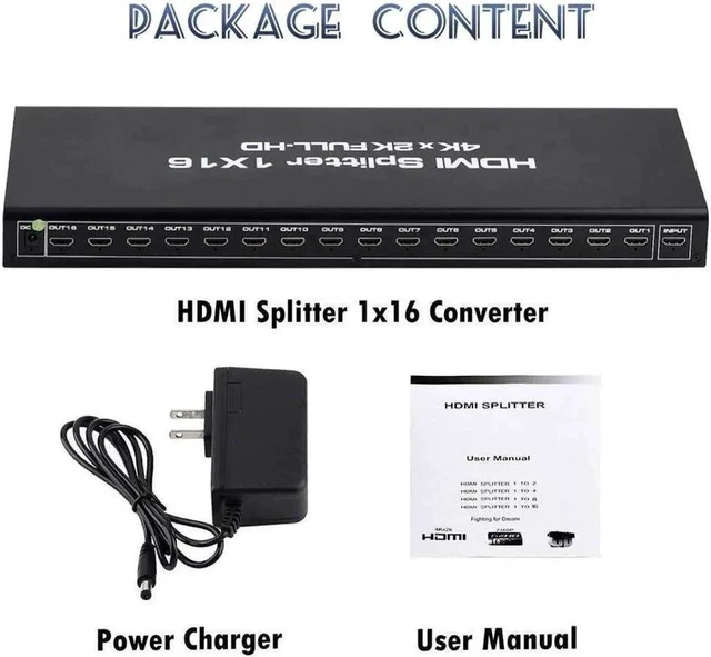 Alt view image 7 of 7 - 1x16 HDMI Splitter, 1 in 16 Out HDMI Splitter Audio Video Distributor Box Support 3D & 4K x 2K Compatible for HDTV, STB, DVD, PS16, Projector Etc