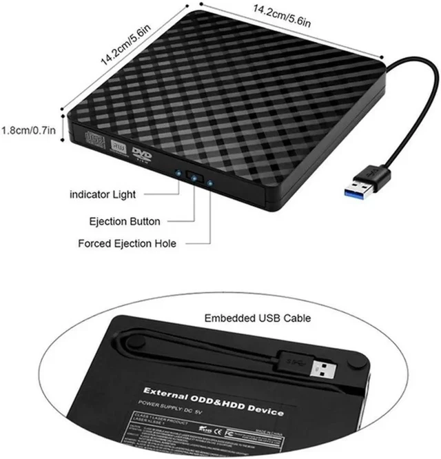 Alt view image 6 of 7 - Mobile External Burner External Optical Drive USB3.0/USB-C External DVD Burner CD/DVD ROM CD RW Player Optical Drive Writer Recorder
