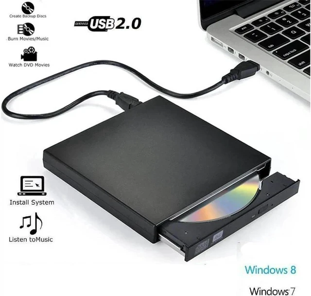 Alt view image 4 of 7 - External CD DVD Drive, USB CD Drive, DVD +/-R CD -RW ROM Writer Burner Player for PC Laptop (KBDVD001, Black)