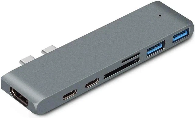 Alt view image 6 of 7 - MacBook USB C Hub Adapter, 7-in-2 USB-C Hub with Thunderbolt 3 100W PD, 4K HDMI, 2xUSB 3.0 Ports, SD/TF Card Reader for MacBook Air 2018 and MacBook Pro 2016/2017/2018 - Gray
