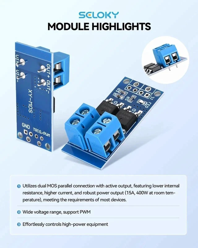 Alt view image 6 of 7 - Dual High-Power MOSFET Trigger Switch Drive Module 0-20KHz PWM Adjustment Electronic Switch Control Board Motor Speed Controller Lamp Brightness Control, DC 5V-36V 400W, 15A (Max 30A) (30PCS)
