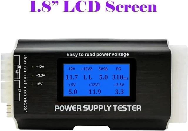 Alt view image 3 of 6 - Computer PC Power Supply Tester, ATX / ITX / IDE / HDD / SATA / BYI Connectors Power Supply Tester, 1.8'' LCD Screen (Aluminum Alloy Enclosure) PC LCD Power Supply Tester 20/24 pin 4 SATA HDD Testers