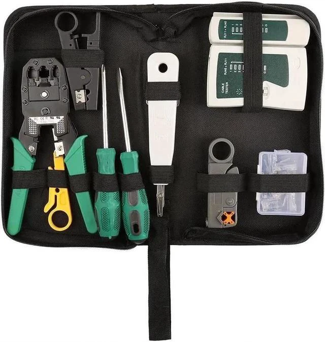 Main image of Network Tool Kits Professional- Net Computer Maintenance LAN Cable Tester 9 in 1 Repair Tools,8P8C RJ45 Connectors,Cable Tester,Screwdriver,Crimp Pliers,stripping pliers Tool Set