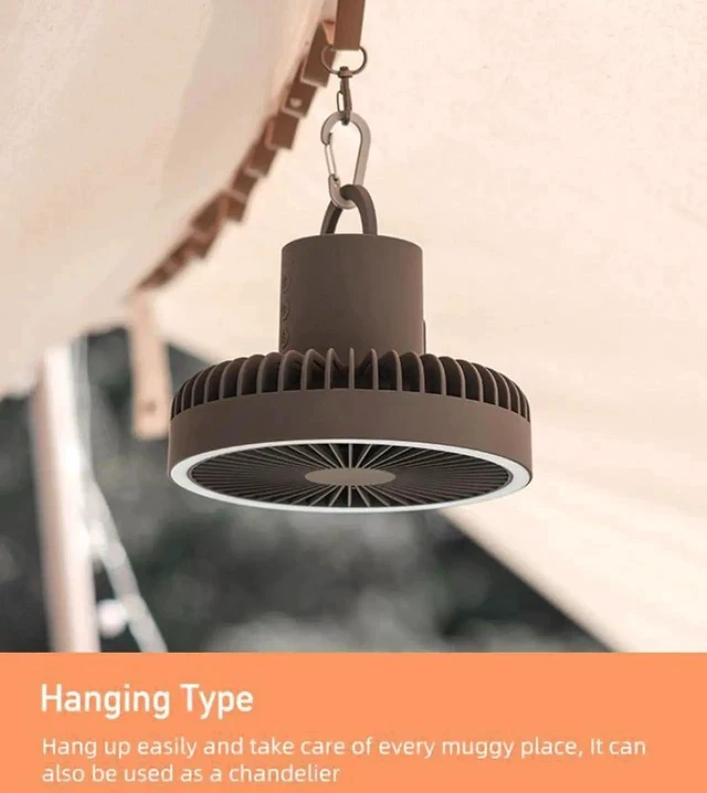 Alt view image 3 of 7 - Gemdeck Portable Rechargeable Tripod Fan, Battery Operated Fan with Tent Hook Gray