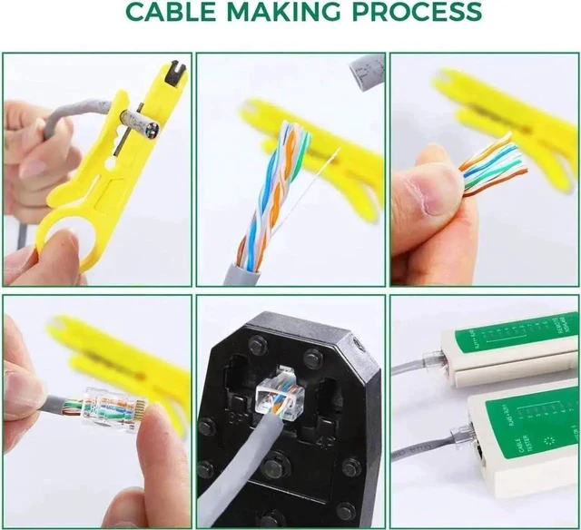 Alt view image 2 of 6 - Network Tool Kit for Cat5 Cat5e, 9-in-1 Portable Crimping Tool Kit, 8P8C 6P6C 4P4C Connectors, RJ11/RJ12/RJ45 Cat5 Cat5e Network/Phone Cable Tester with Punch Down Tool, Black