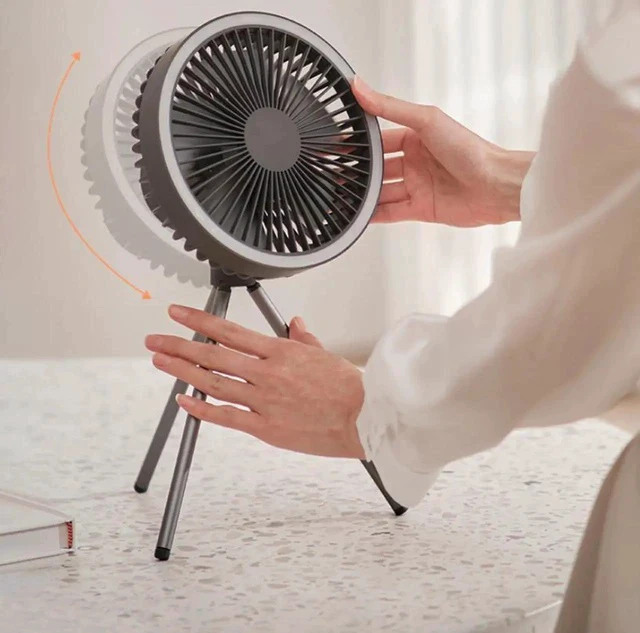 Alt view image 6 of 7 - Gemdeck Portable Rechargeable Tripod Fan, Battery Operated Fan with Tent Hook Gray