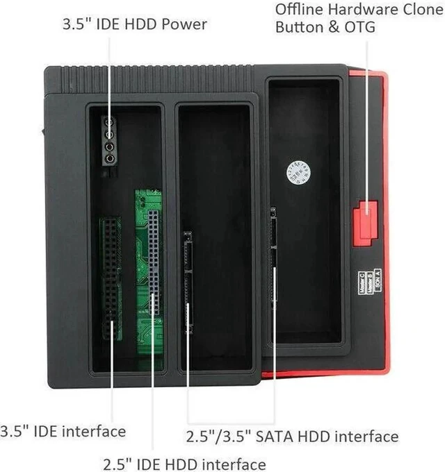 Alt view image 3 of 7 - HDD Docking Station IDE SATA Dual USB 3.0 Clone Hard Drive Card Reader 3-Bay