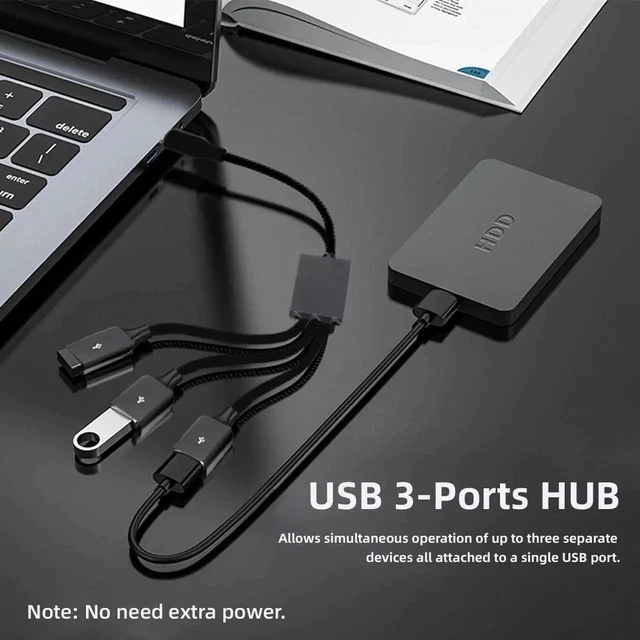 Alt view image 3 of 6 - USB 2.0 to 3 Ports Hub Expansion Expander Multiple Cable 480Mbps Bus Power for Laptop Notebook PC Mouse Flash Disk