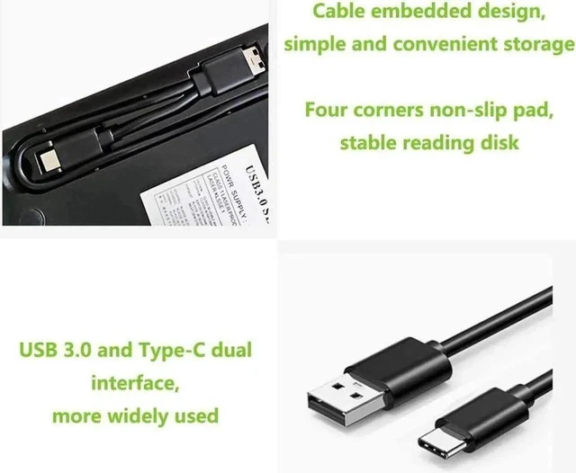 Alt view image 6 of 7 - External Blu-Ray Burner Drive with One Touch Pop up for Laptop, Portable High-Speed USB-C&USB 3.0 CD Burner/DVD Reader Writer for PC Desktops, Compatible with Windows/Mac OSX/Linux (XD055BD)