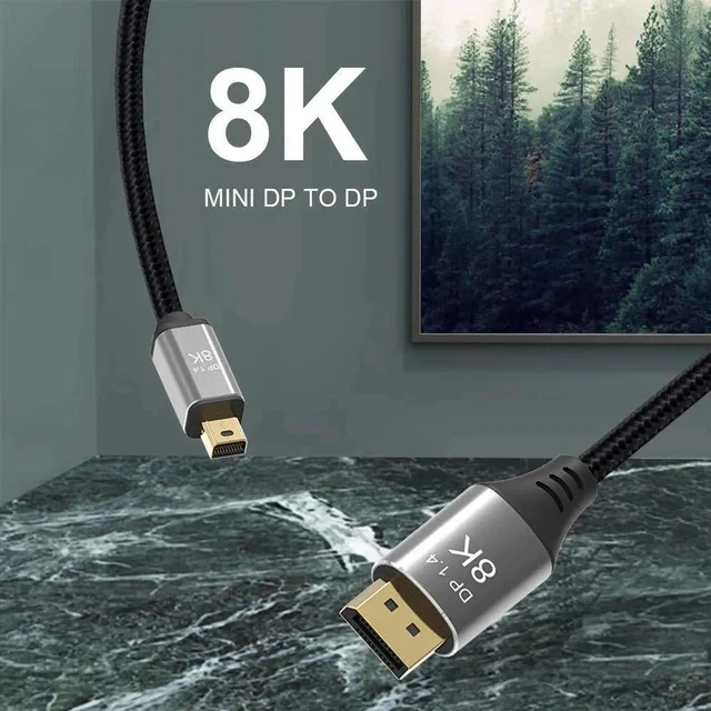 Alt view image 5 of 7 - 1M 3.3FT Mini DP to DisplayPort 8K Cable, 8K@60Hz, 4K@144Hz, Bi-Directional Transmission, Compatible with Macbook, Surface Pro, TV, Projector, 2M Length