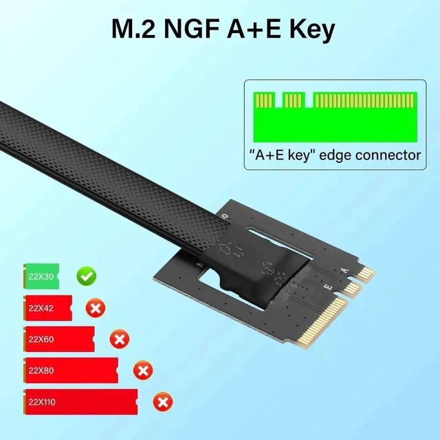 Alt view image 3 of 6 - M.2 NGFF Key A+E to M.2 M Key Extender Cable M2 Male to Female NVME SSD Riser Cable