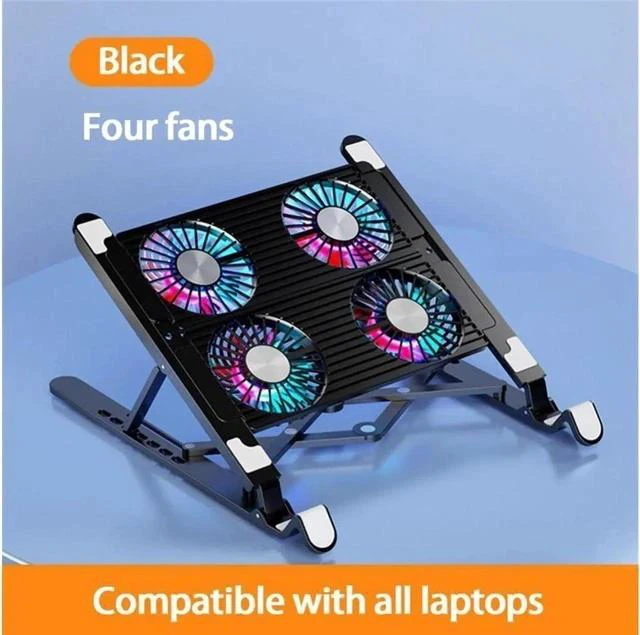Main image of Laptop Tablet Stand Adjustable with 4 High-speed Fan, Notebook Holder : Foldable Detachable Laptop Tablet Riser for Desk, Compatible with 11-17.3" MacBook Air Pro, XPS, More Notebooks