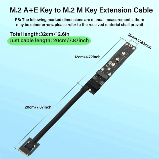 Alt view image 4 of 6 - M.2 NGFF Key A+E to M.2 M Key Extender Cable M2 Male to Female NVME SSD Riser Cable