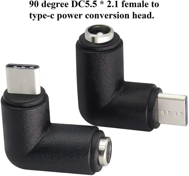 Alt view image 3 of 7 - 90 Degree Type C USB Male to DC 5.5x2.1mm Female Connector DC Barrel Jack Power Adapter for Type C USB Charging Device (2Pack)
