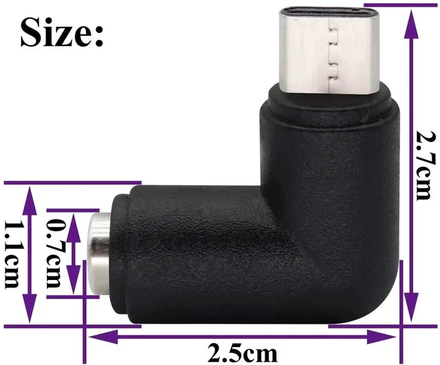 Alt view image 4 of 7 - 90 Degree Type C USB Male to DC 5.5x2.1mm Female Connector DC Barrel Jack Power Adapter for Type C USB Charging Device (2Pack)