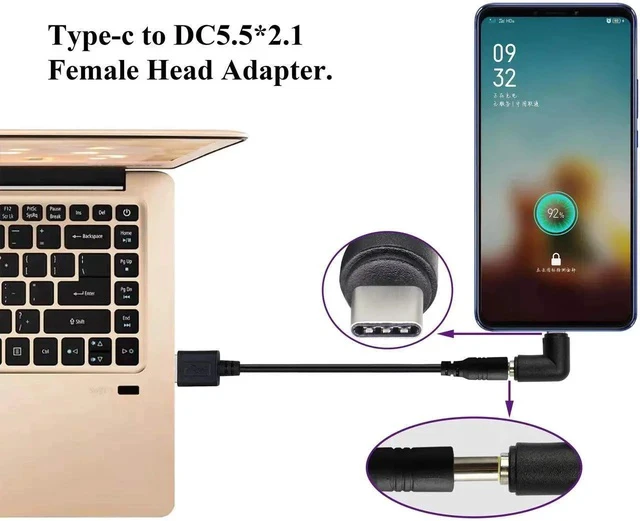Alt view image 7 of 7 - 90 Degree Type C USB Male to DC 5.5x2.1mm Female Connector DC Barrel Jack Power Adapter for Type C USB Charging Device (2Pack)