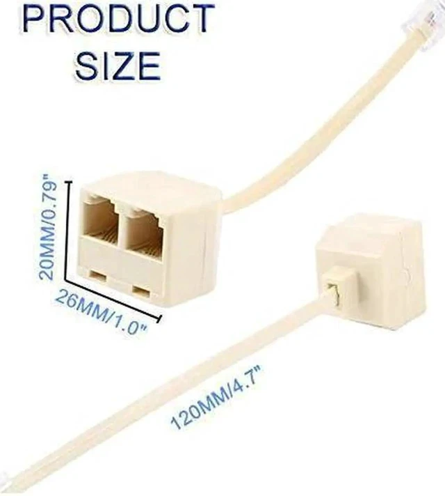 Alt view image 6 of 6 - Telephone Splitters - RJ11 6P4C Two Way 1 Male to 2 Female Outlet Ports Socket Phone Line Converter Cable Wall Adapter Separator for Landline and Fax Ivory