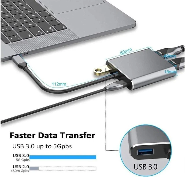 Alt view image 6 of 7 - USB C to HDMI VGA Adapter, USB C Hub with 4K HDMI, 1080P VGA,USB 3.0,USB C PD Charging,HDMI+VGA Dual Display,Compatible with MacBook Pro/Air/ipad Pro 2018/Dell XPS/Nintendo Switch