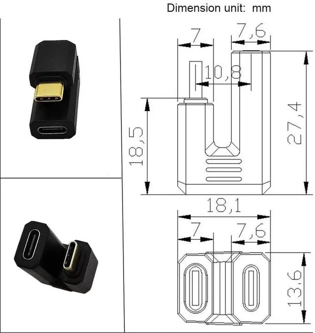 Alt view image 3 of 5 - USB C 180 Degree Adapter, 180 U Shape Angle USB 3.1 Type C Male to Female Adapter for Laptop, Tablet & Mobile Phone