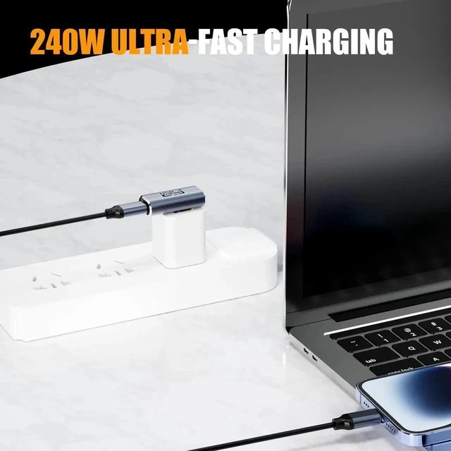 Alt view image 3 of 6 - 90 Degree USB C Adapter, Right Angle USB C 240W Male to Female Adapter Extender for Steam Deck, ROG Ally, MacBook, Tablet, Phone and More - 2Pack