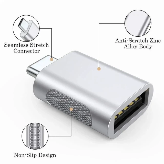 Alt view image 6 of 6 - 10Gbps USB C to USB 3.1 Adapter (4 Pack), Thunderbolt 4/3 to USB OTG Converter for iPhone 15, MacBook, iPad, iMac and More Type C Devices - Silver