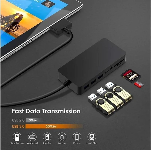 Alt view image 2 of 7 - Surface Pro Dock for Surface Pro 4/Pro 5/Pro 6 USB Hub Docking Station with Gigabit Ethernet, 4K HDMI VGA DP Display, 3xUSB 3.0, Audio Out, USB C, SD/TF Card Slot Combo Dock Only for Surface Pro 4/5/6