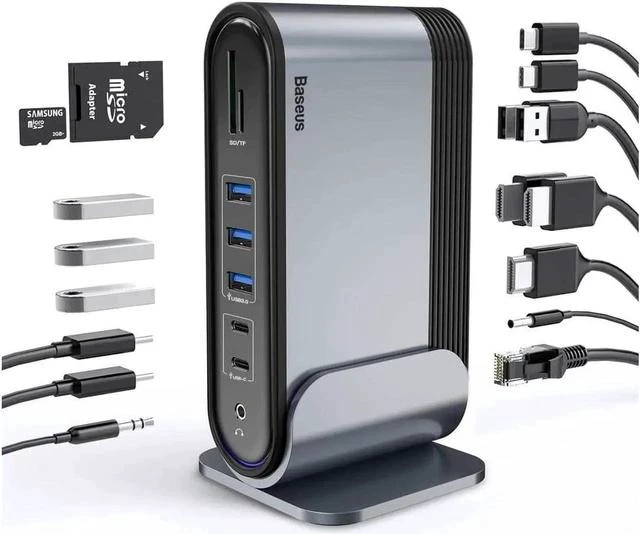 Main image of BASEUS USB-C 4K Triple Display Docking Station, Baseus USB C Dock Universal Docking Station with 3 HDMI 4K, Audio, Ethernet, 5 USB Ports, 100W USB-C PD, SD/TF Card Reader for Windows, PC, Mac, Laptops