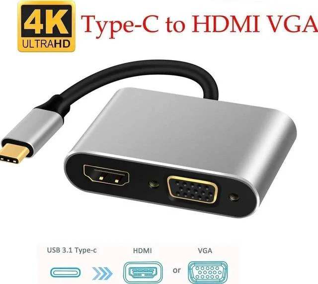 Main image of USB C to HDMI Adapter, Jansicotek USB C Hub to HDMI/VGA, 2 in 1 Thunderbolt 3 to HDMI 4K,1080P VGA Type C Port Compatible for MacBook,Nintendo Switch,USB C Device ,Gray