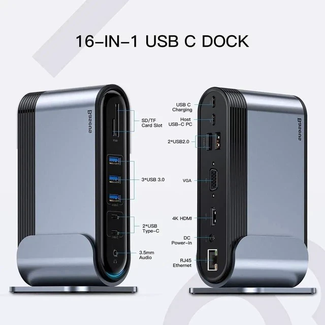 Alt view image 5 of 7 - Baseus Surface Go Docking Station, 16 in 1 USB C HDMI Adapter for Surface Go, Surface Go USB C Hub Docking Station with 4K HDMI, USB 3.0 Port, USB-C Power Delivery, 3.5mm Audio/Headphone Jack