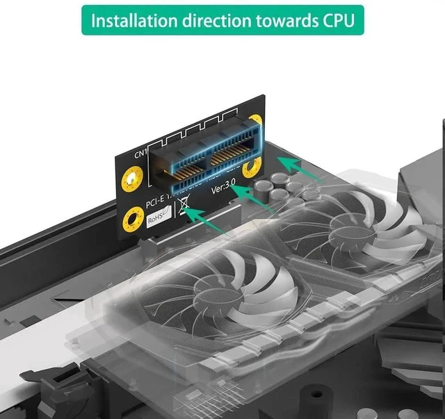 Alt view image 2 of 7 - PCI-e 1X 3.0 90 Degree Reverse Male to Female Riser Card for 1U Server (Installation Direction Towards CPU) (Height: 32cm)