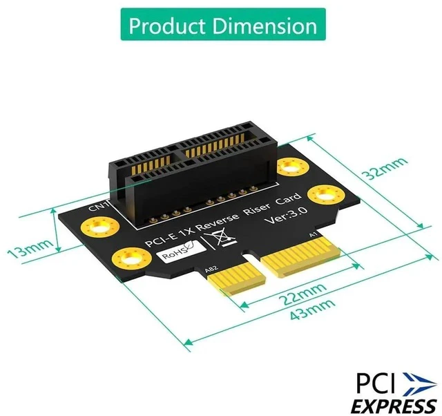 Alt view image 7 of 7 - PCI-e 1X 3.0 90 Degree Reverse Male to Female Riser Card for 1U Server (Installation Direction Towards CPU) (Height: 32cm)