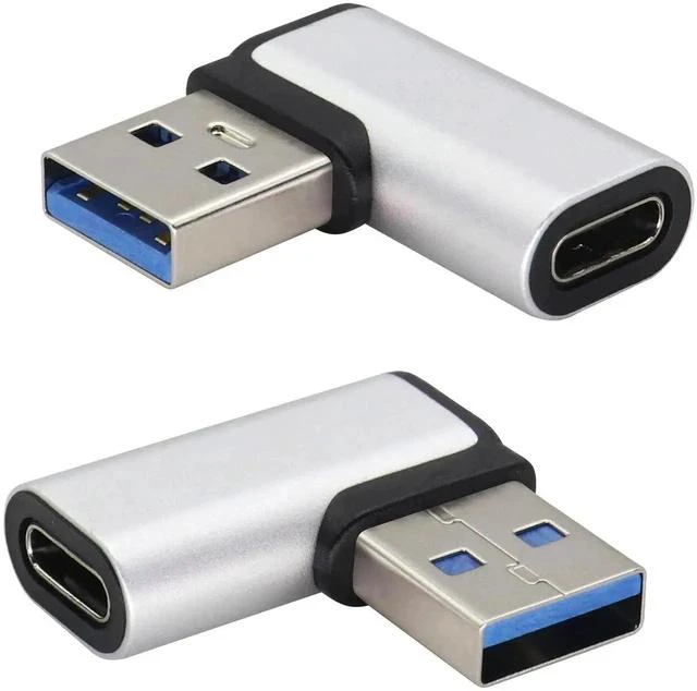 Main image of Right Angle USB C to USB A 3.0 Adapter 90 Degree USB Type C Female to USB 3.0 A Male Converter (OTG) for PC,Laptops,Power Banks,Chargers More USB and Type-C Devices (2 Pack-Silver)