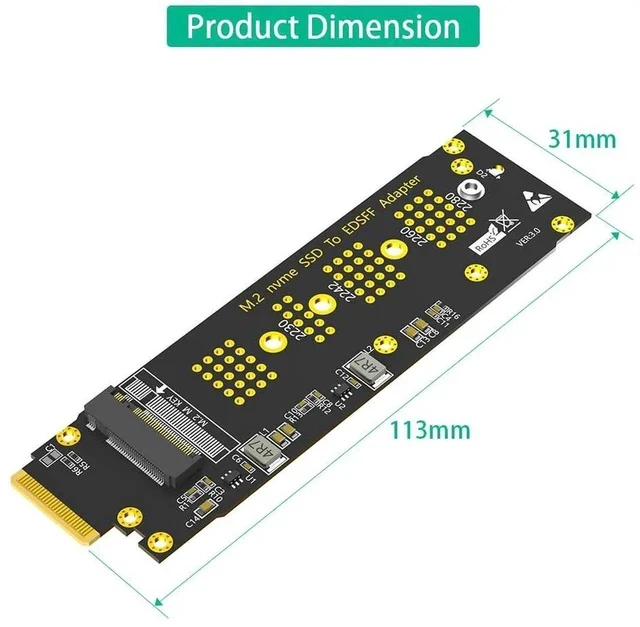 Alt view image 5 of 7 - New Version U.2 SFF-8639 to NVMe Ruler 1U GEN-Z EDSFF Short SSD E1.S Adapter