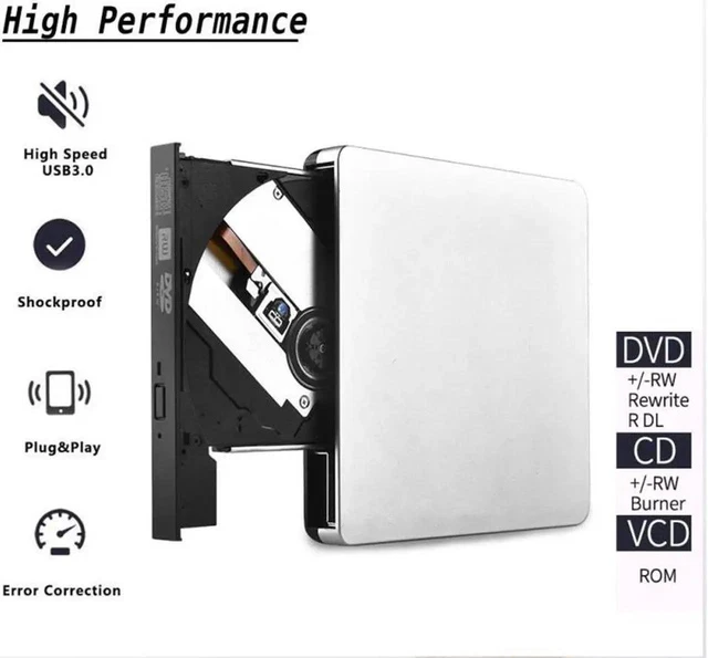 Alt view image 3 of 7 - External CD/DVD Drive USB 3.0/Type-C Portable DVD CD+/-RW Drive Slim DVD/CD ROM Rewriter Burner Writer High Speed Data Transfer Pro Laptop/Desktop Windows/Vista/7/8/10 Mac OSX and Linux