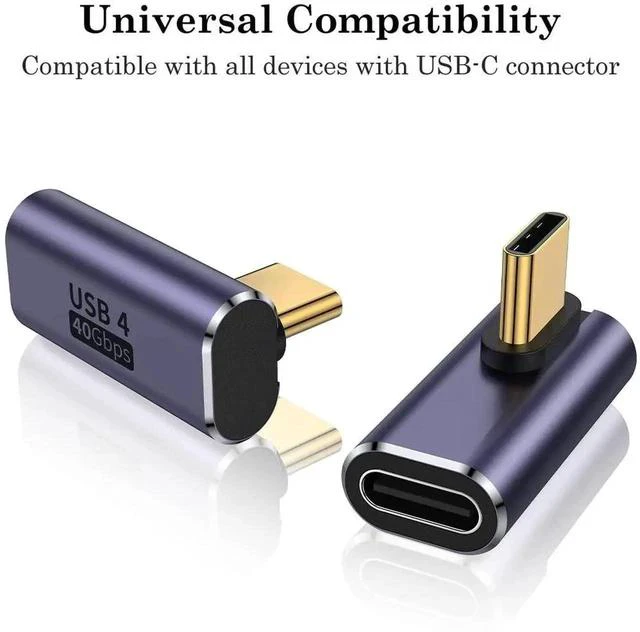 Main image of 90 Degree Right Angle USB C Male to USB C Female Adapter 2 Pack, 40Gbps USB Type C Thunderbolt 4/3 Extender for MacBook Pro, iMac, iPad Pro, Tablet, Phones and Other Type C Devices