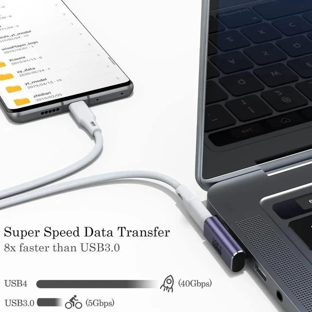 Alt view image 2 of 6 - 90 Degree Right Angle USB C Male to USB C Female Adapter 2 Pack, 40Gbps USB Type C Thunderbolt 4/3 Extender for MacBook Pro, iMac, iPad Pro, Tablet, Phones and Other Type C Devices
