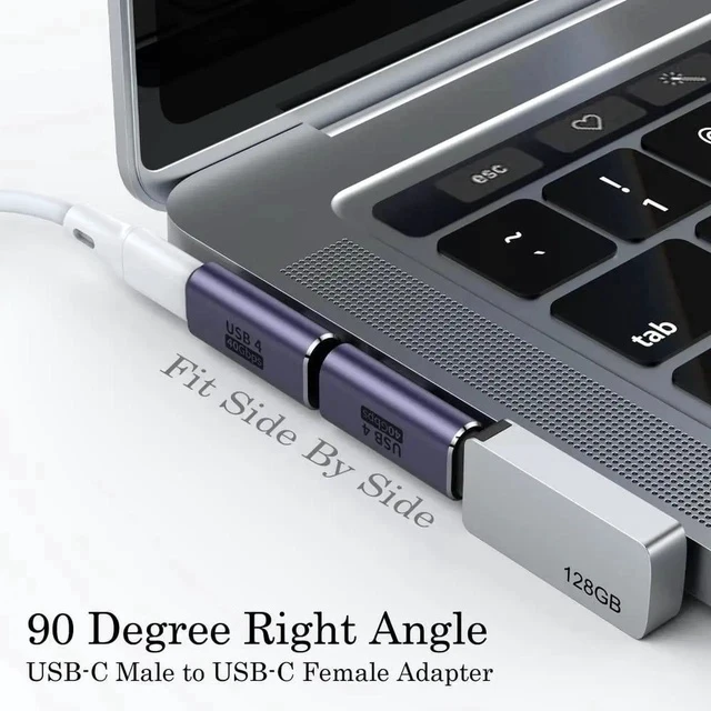 Alt view image 3 of 6 - 90 Degree Right Angle USB C Male to USB C Female Adapter 2 Pack, 40Gbps USB Type C Thunderbolt 4/3 Extender for MacBook Pro, iMac, iPad Pro, Tablet, Phones and Other Type C Devices