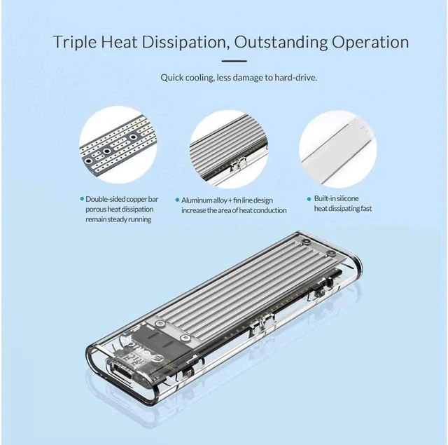 Alt view image 3 of 6 - M.2 NVME PCIE SSD to USB 3.1 USB C External Enclosure Only M.2 M-Key to Type C GEN2 10GBPS Adapter M.2 PCIE SSD Hard Disk Box for 2230/2242/2260/2280 PCIe NVMe M-Key SSD up to 2TB-Silver