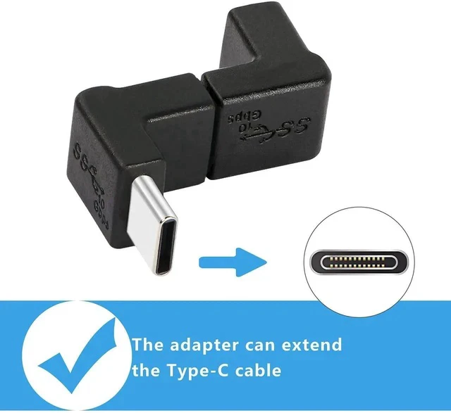 Alt view image 2 of 7 - 90 Degree USB-C Male to Female Adapter,Up&Down Angle USB 3.1 Type C Gen 2 (10Gbps) Connector,Support Charging Data Transmission,for Laptop,Tablet,Mobile Phone-2Pack