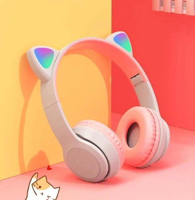 Alt view image 4 of 7 - Gemdeck RGB Cat Ear Headphones Wireless Foldable Gaming Headphones Built-in Microphone Grey