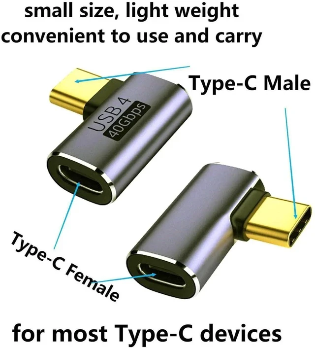 Alt view image 3 of 6 - USB C 90 Degree Adapter 40Gbps Right Angle USB 4 Adapter Type C Male to Female Side Bend Extender PD 100W Fast Charging 8K@60Hz for Laptop,Tablet,Type C Device
