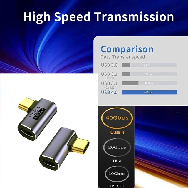 Alt view image 4 of 6 - USB C 90 Degree Adapter 40Gbps Right Angle USB 4 Adapter Type C Male to Female Side Bend Extender PD 100W Fast Charging 8K@60Hz for Laptop,Tablet,Type C Device