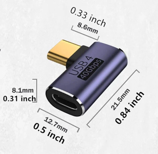 Alt view image 5 of 6 - USB C 90 Degree Adapter 40Gbps Right Angle USB 4 Adapter Type C Male to Female Side Bend Extender PD 100W Fast Charging 8K@60Hz for Laptop,Tablet,Type C Device
