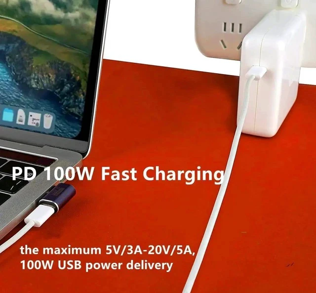 Alt view image 6 of 6 - USB C 90 Degree Adapter 40Gbps Right Angle USB 4 Adapter Type C Male to Female Side Bend Extender PD 100W Fast Charging 8K@60Hz for Laptop,Tablet,Type C Device