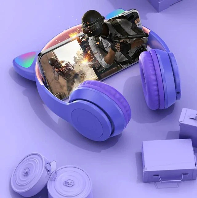 Alt view image 7 of 7 - Gemdeck RGB Cat Ear Headphones Wireless Foldable Gaming Headphones Built-in Microphone Grey