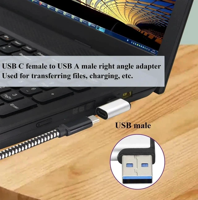 Alt view image 6 of 7 - Right Angle USB C to USB A 3.0 Adapter 90 Degree USB Type C Female to USB 3.0 A Male Converter (OTG) for PC,Laptops,Power Banks,Chargers More USB and Type-C Devices (2 Pack-Silver)